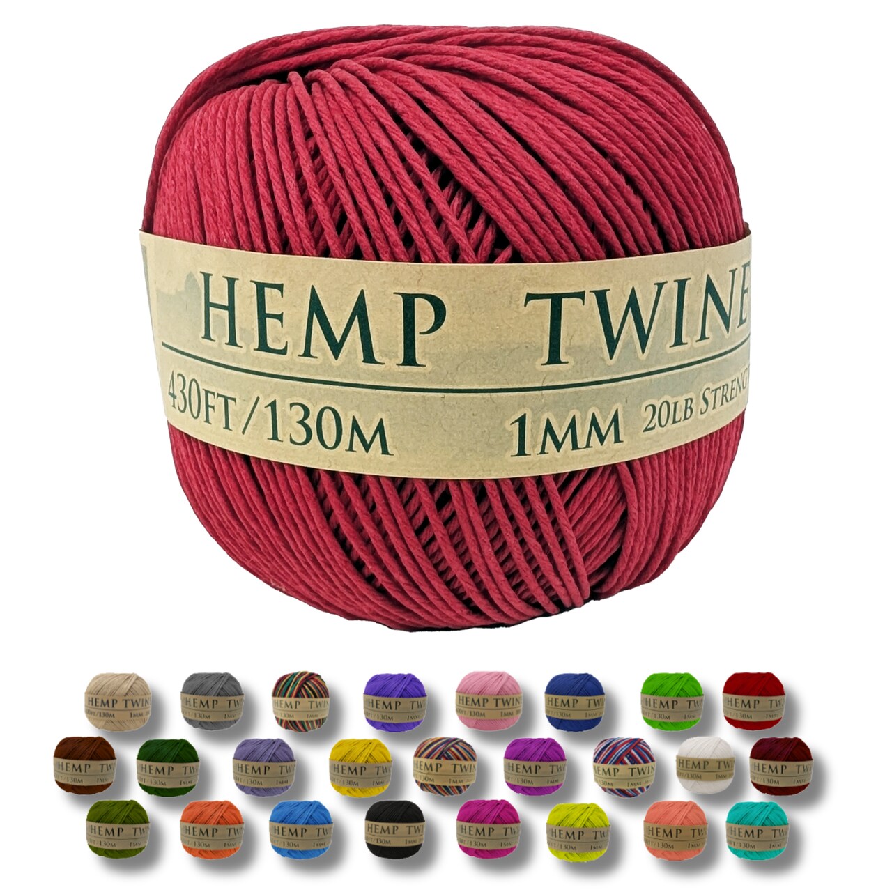 Hemptopia, Hemp Twine Ball, 430ft, 20lb test strength, Multiple colors, All Natural